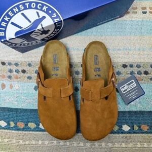 Birkenstock Mink Boston Suede Shoes | Women's Narrow Fit